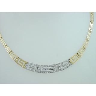 Gold 14k necklace Greek key with Zircon ΚΟ 000086  Weight:24.12gr