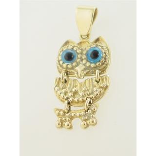 Gold 14k pendants Owl ΜΕ 000155  Weight:5gr