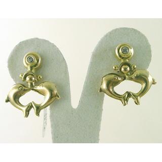 Χρυσά σκουλαρίκια Κ14 με ζιργκόν Δελφίνια,Φίδια,Λιοντάρια,κριάρ ΣΙ 000009  Βάρος:2.63gr