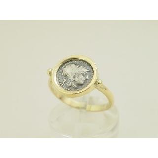 Gold 14k ring Owl with silver coin ΔΑ 001473  Weight:1.9gr