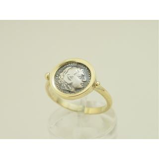 Gold 14k ring Owl with silver coin ΔΑ 001474  Weight:2gr