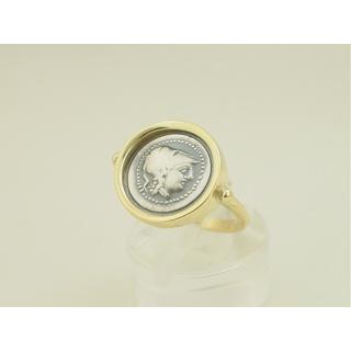 Gold 14k ring Owl with silver coin ΔΑ 001475  Weight:2.6gr