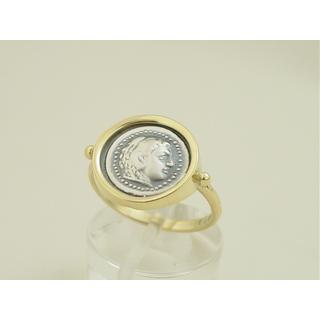 Gold 14k ring Owl with silver coin ΔΑ 001476  Weight:2gr