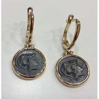 Χρυσά σκουλαρίκια Κ14 με ασημένια νομίσματα Μουσιακά Αντίγραφα ΣΚ 001198  Βάρος:3.6gr