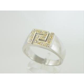 Gold 14k ring Greek key with Zircon ΔΑ 000824  Weight:7.6gr