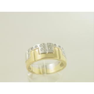 Χρυσό δαχτυλίδι Κ14 με πέτρες ζιργκόν Γκρέκα ΔΑ 001129  Βάρος:8.76gr
