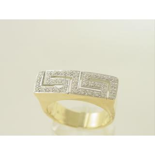 Χρυσό δαχτυλίδι Κ14 με πέτρες ζιργκόν Γκρέκα ΔΑ 001191  Βάρος:8.44gr