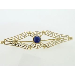 Gold 14k brooch Greek key with semi precious stones 000004  Weight:4.52gr