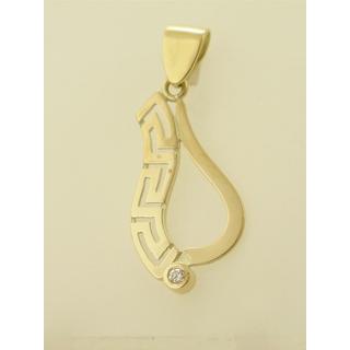 Gold 14k pendants Greek key with Zircon ΜΕ 000126  Weight:2.09gr