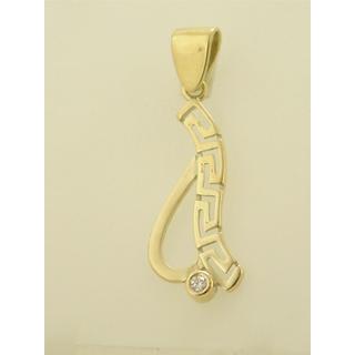 Gold 14k pendants Greek key with Zircon ΜΕ 000127  Weight:1.61gr