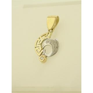 Gold 14k pendants Greek key with Zircon ΜΕ 000130  Weight:1.22gr