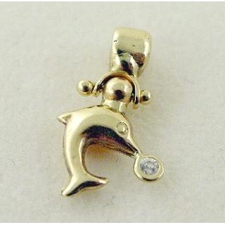 Gold 14k pendants Dolphin with Zircon ΜΙ 000001  Weight:0.85gr