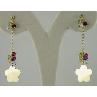 Gold 14k earrings Flowers with semi precious stones ΣΚ 000215  Weight:4.5gr