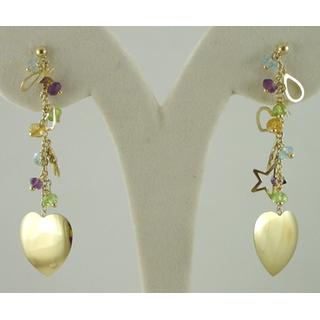 Gold 14k earrings Heart with semi precious stones ΣΚ 000219  Weight:5.06gr