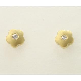 Χρυσά σκουλαρίκια Κ14 με ζιργκόν Λουλούδια ΣΚ 000517  Βάρος:1.9gr