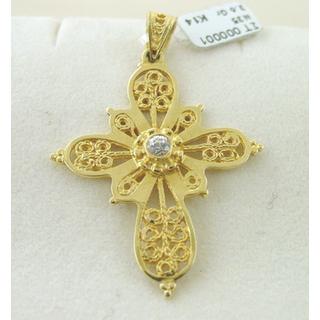 Gold 14k cross with zircon  ΣΤ 000001 Weight:3.60gr