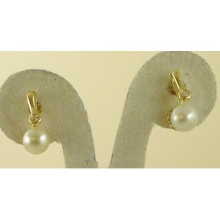 Χρυσά σκουλαρίκια Κ14 με μαργαριτάρια και ζιργκόν. Μοντέρνα-Διάφορα ΣΚ 000785  Βάρος:1.75gr