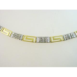 Gold 14k necklace Greek key with Zircon ΚΟ 000466  Weight:19.6gr