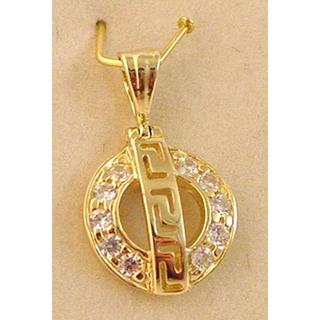 Gold 14k pendants Greek key with Zircon ΜΕ 000480  Weight:1.55gr