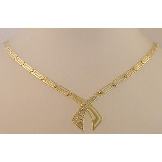 Gold 14k necklace Greek key with Zircon ΚΟ 000480  Weight:9.1gr