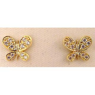 Χρυσά σκουλαρίκια Κ14 με ζιργκόν Πεταλούδες ΣΚ 000897  Βάρος:1.56gr