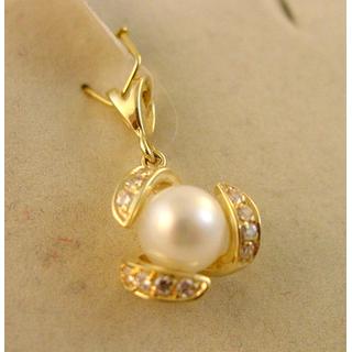 Gold 14k pendants with Pearls and zircon ΜΕ 000531  Weight:2.51gr