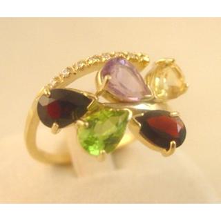 Gold 14k ring with semi precious stones and zircon ΔΑ 001760  Weight:4.2gr