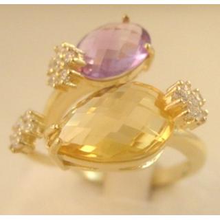 Gold 14k ring with semi precious stones and zircon ΔΑ 001762Β  Weight:7.55gr