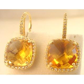 Χρυσά σκουλαρίκια Κ14 με ημιπολύτιμες πέτρες & ζιργκόν Μοντέρνα-Διάφορα ΣΚ 001011Α  Βάρος:12.47gr