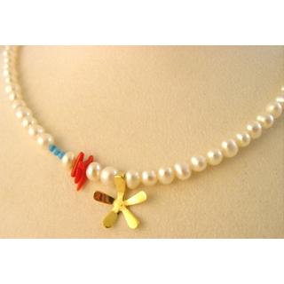 Gold 14k necklace with Pearls ΚΟ 000523  Weight:1.1gr