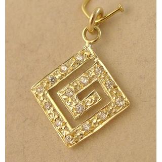 Gold 14k pendants Greek key with Zircon ΜΕ 000658  Weight:1.35gr