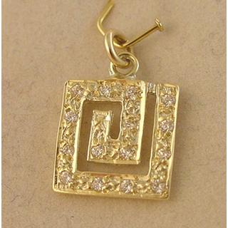 Gold 14k pendants Greek key with Zircon ΜΕ 000659  Weight:1.3gr