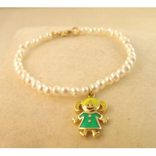 Gold 14k bracelet Children with Pearls ΒΡ 000911  Weight:2gr