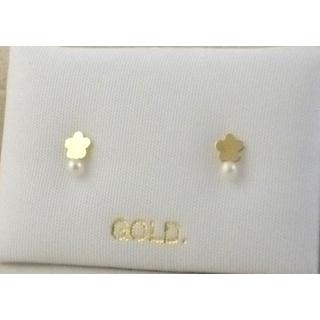 Gold 14k earrings Flowers with Pearls ΣΚ 001049  Weight:0.27gr