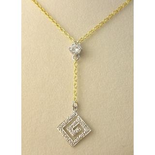 Gold 14k necklace Greek key with Zircon ΚΟ 000540  Weight:3.53gr