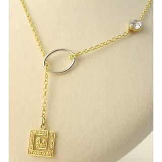 Gold 14k necklace Greek key with Zircon ΚΟ 000541  Weight:3.9gr