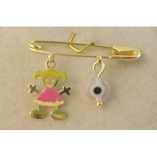 Gold 14k baby pin for newborns ΠΑ 000040