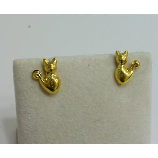 Χρυσά σκουλαρίκια Κ14 χωρίς πέτρες Γάτες Παιδικά ΣΙ 000012  Βάρος:1.20gr