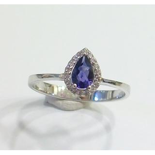 Gold 14k ring with semi precious stones and zircon ΔΑ 001975Λ-IOLITIS  Weight:1.88gr