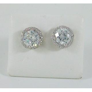 White Gold 14k earrings Solitaire with Zircon ΣΚ 001174Λ  Weight:2.77gr