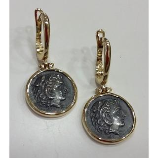 Χρυσά σκουλαρίκια Κ14 με ασημένια νομίσματα Μουσιακά Αντίγραφα ΣΚ 001197  Βάρος:3.3gr