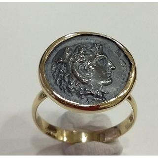 Χρυσό δαχτυλίδι Κ14 με ασημένιο νόμισμα 925 Μουσιακά Αντίγραφα ΔΑ 002025  Βάρος:2gr