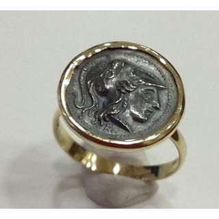 Χρυσό δαχτυλίδι Κ14 με ασημένιο νόμισμα 925 Μουσιακά Αντίγραφα ΔΑ 002027  Βάρος:2gr