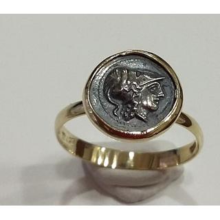 Gold 14k ring Owl with silver coin ΔΑ 002028  Weight:1.7gr