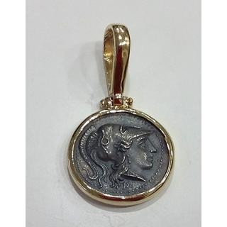 Gold 14k pendants Owl with silver coin ΜΕ 000827  Weight:1.5gr