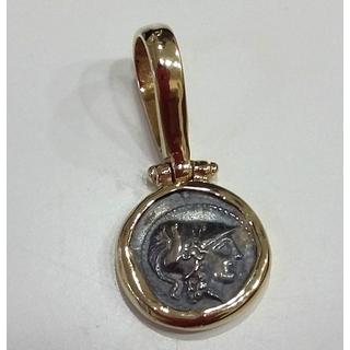 Gold 14k pendants Owl with silver coin ΜΕ 000828  Weight:1.1gr