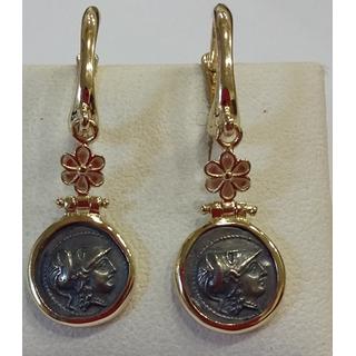 Gold 14k earrings Owl with silver coin ΣΚ 001199  Weight:3.1gr