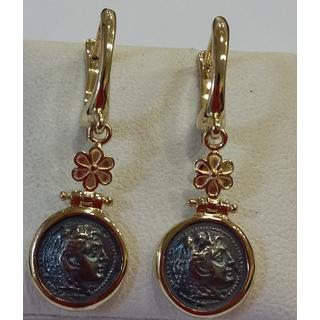Χρυσά σκουλαρίκια Κ14 με ασημένια νομίσματα Μουσιακά Αντίγραφα ΣΚ 001200  Βάρος:3.3gr