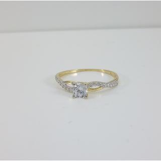 Χρυσό δαχτυλίδι Κ14 με πέτρες ζιργκόν Μονόπετρα-Κοσμήματα Γάμου ΔΑ 002078  Βάρος:0.95gr